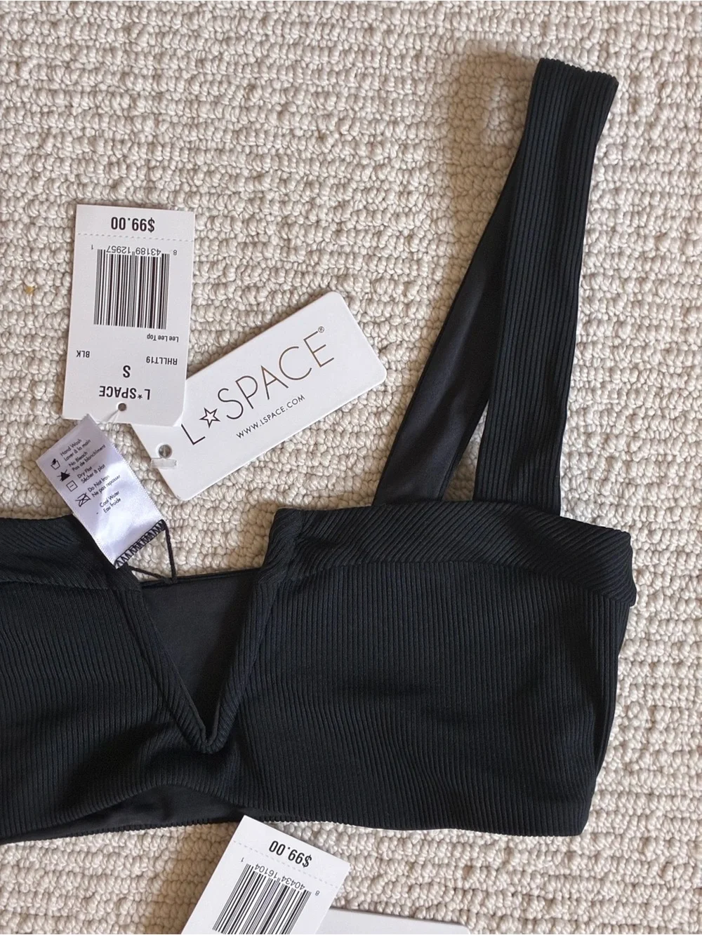L*SPACE Girls Black Ribbed Bikini Set NWT Size Small